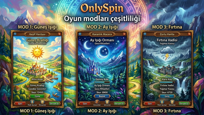 OnlySpin oyun modları karşılaştırma ve rehber görseli
